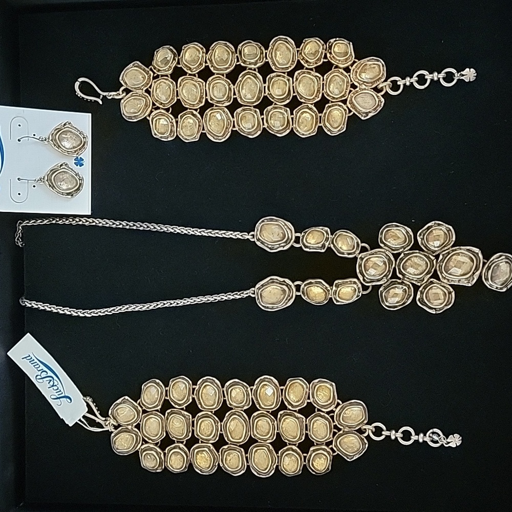 Lucky Brand Jonquil Lucite Lavalier Collar Necklace, 2 Bracelets & Earrings Set